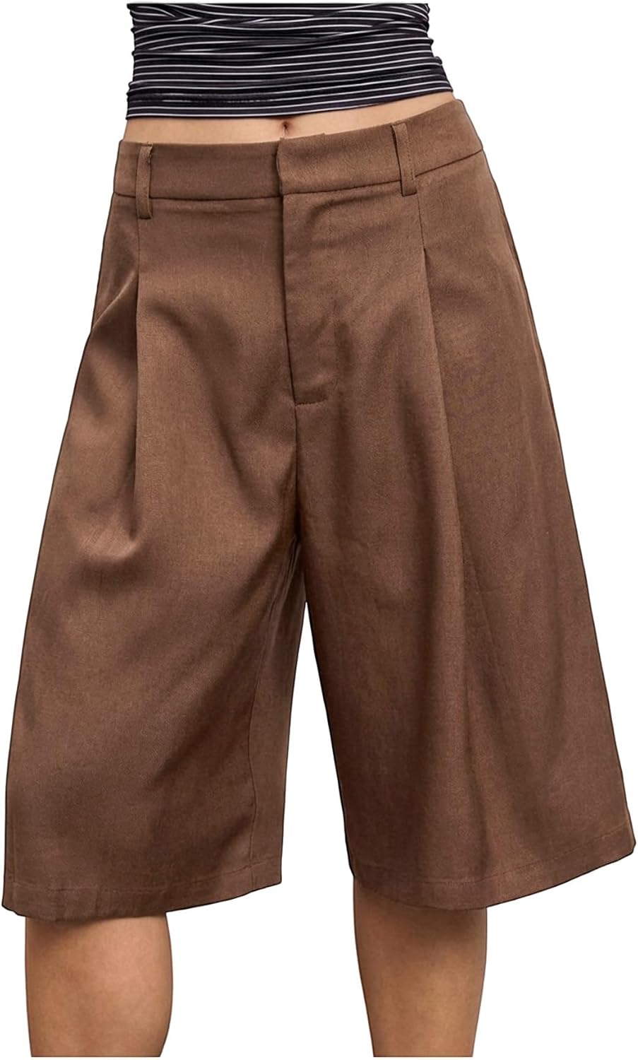 GORGLITTER Women's Dressy Wide Leg Dress Bermuda Shorts Casual Business Pleated High Waisted Summer Trouser Shorts