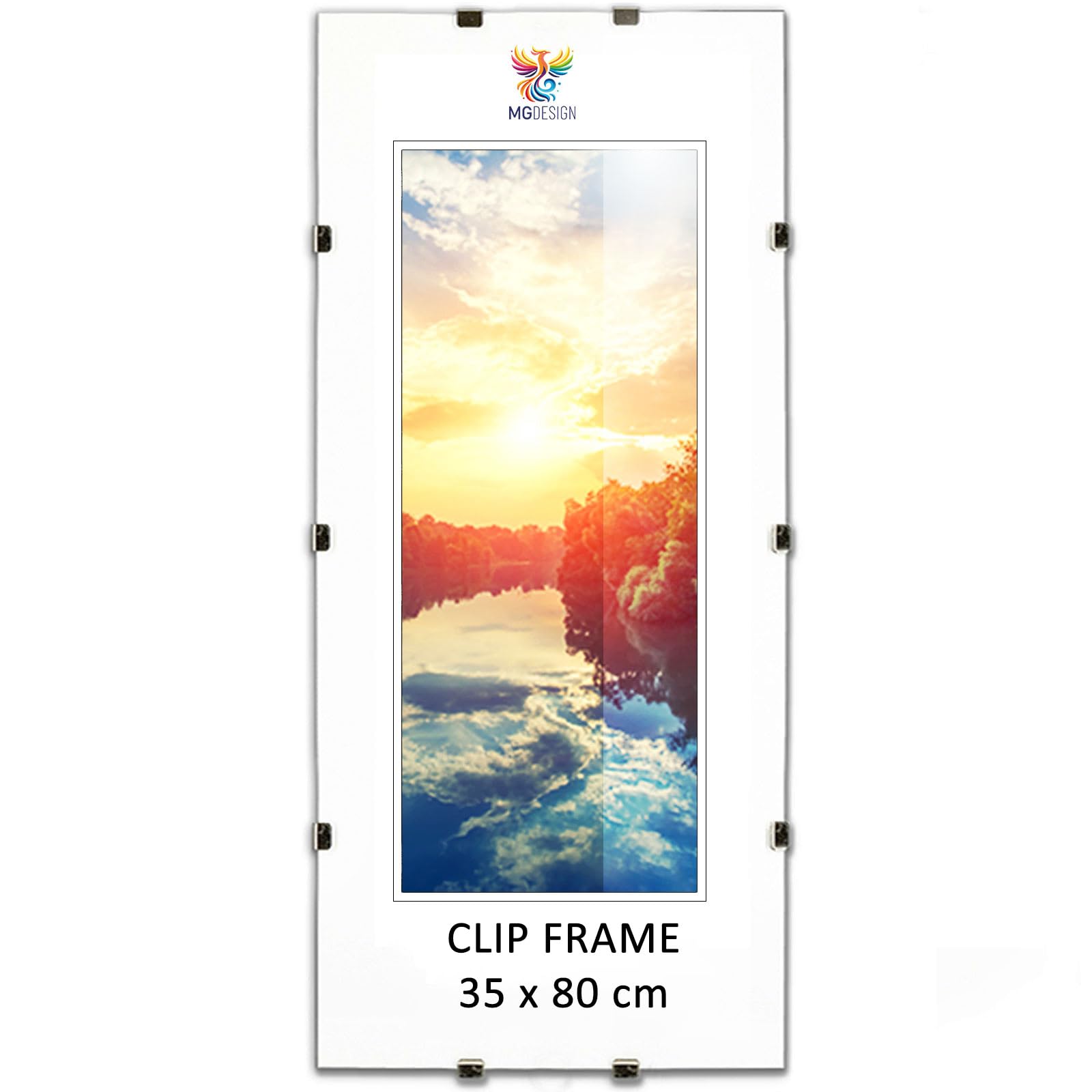 Mg Design Transparent Clip Frame 13.8 X 31.5 In (35 X 80 Cm) – Easy-To-Hang Shatterproof Acrylic Glass – For Posters, Photos & Certificates
