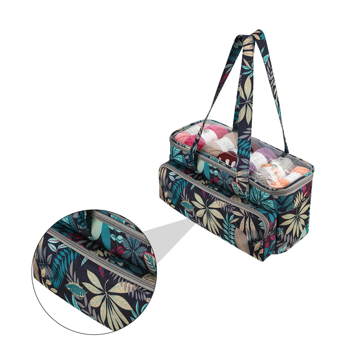 Angoily Borsa Portaoggetti per Filati e Lana Cinturino Rinforzato Organizer per Attrezzi da Lavoro a Maglia Resistente e Multitasche per Uncinetti e Ferri da Maglia Porta Filati da