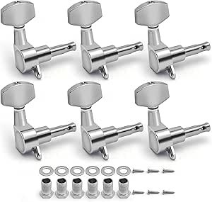 Musiclily Pro 6-in-line 15:1 Ratio 2-Pin Full Sealed Machine Heads Tuners Tuning Pegs Keys With Hex Button For SQ Strat Tele Style Electric Guitar, Black