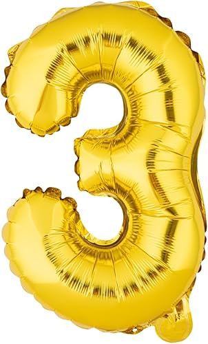 Miniatura 2 de Balloonify - Globo de número de 16 pulgadas, 1 globo reutilizable para fiesta, número "3", autosellado, globo metálico dorado de Mylar a prueba de