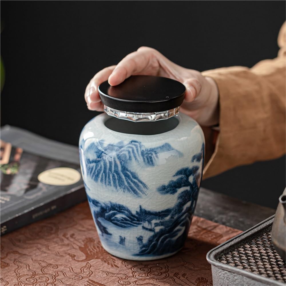 Set Da Tè Immagine di paesaggio creativo Barattolo for la conservazione del tè sfuso Barattolo sigillato in ceramica for uso domestico Set da tè cinese Set di scatole regalo con doppio barattolo Barat