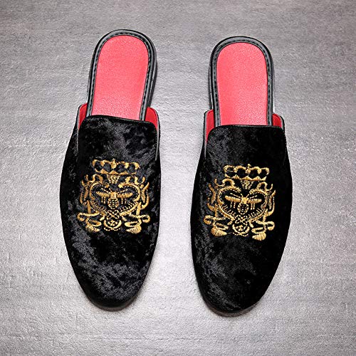 Image of FLQL Men's Leather Scuff Slippers Velvet Slip On Loafers Fashion Backless Mule Clogs Anti-Slip Sandals Slides for Men and Women Designer Size 7-13