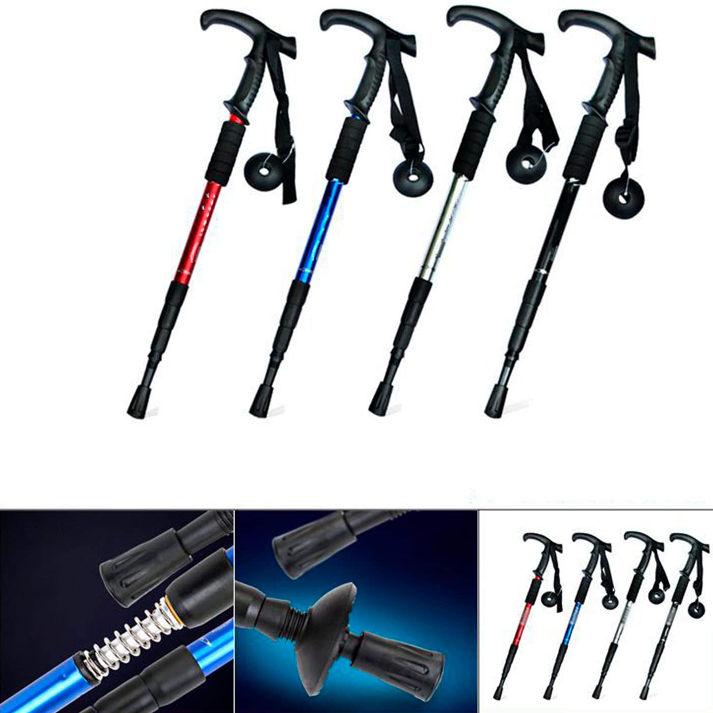 Acan Tradineur - Bastón de Trekking Extensible, Mango en T ergonómico, Palo de Senderismo telescópico, Aluminio, Ultraligero, antichoque, Caminar, montaña, 65-135 cm, Color Aleatorio