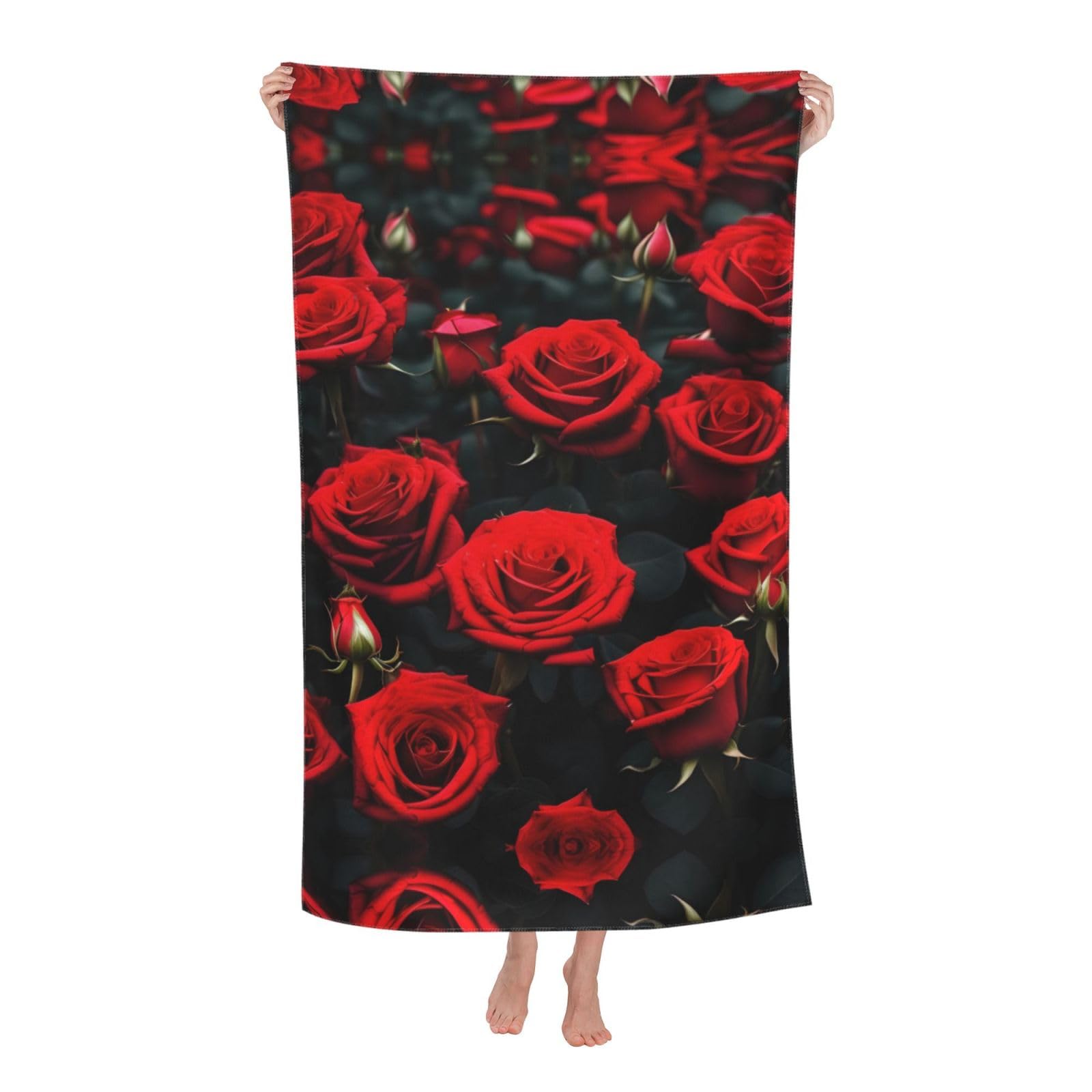 NImongt Many Red Rose Print Oversized Adult Beach Towel For Travel Weekend Getaways Festivals Camping Trips