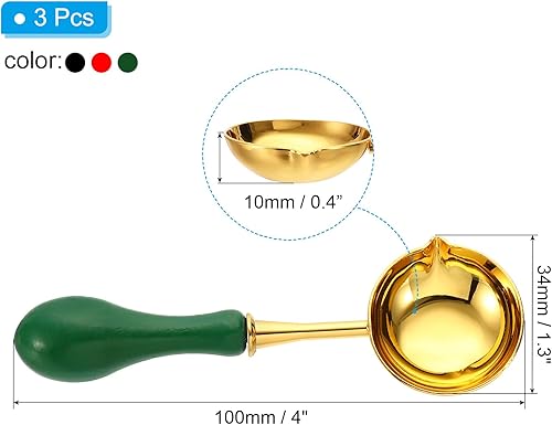 Miniatura 77 de PATIKIL Cuchara de sellado de cera de 4 pulgadas, 3 cucharas de fusión de sellado de cera de latón, mango de madera vintage para sellos, sobre, Azul