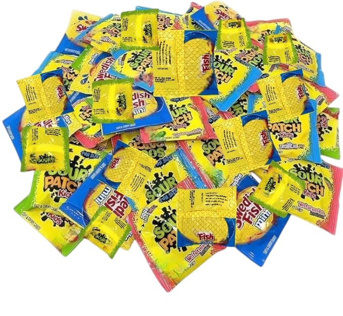 Bulk Gummy Candy Assortment - 1.5-Lbs Sour Patch Kids Original, Tropical and Watermelon, and Gummy Candy Minis - Sweet and Sour Soft Candy Party Mix Snack Assortment - Individually Wrapped (24-Oz)