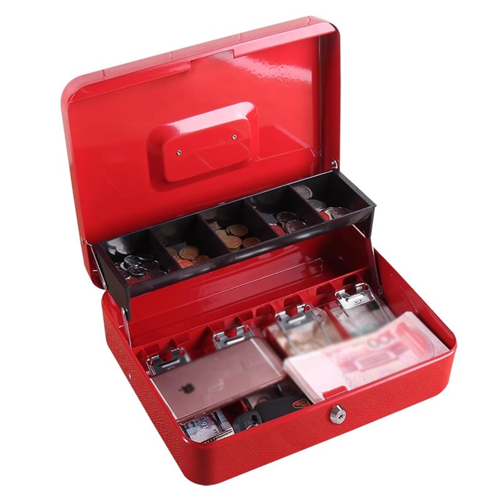 Scatola porta soldi per registratori di cassa, Cassetto portadenaro con inserto for denaro, contenitore for monete portatile for negozio, contenitore for soldi in metallo con coperchio, registratore d