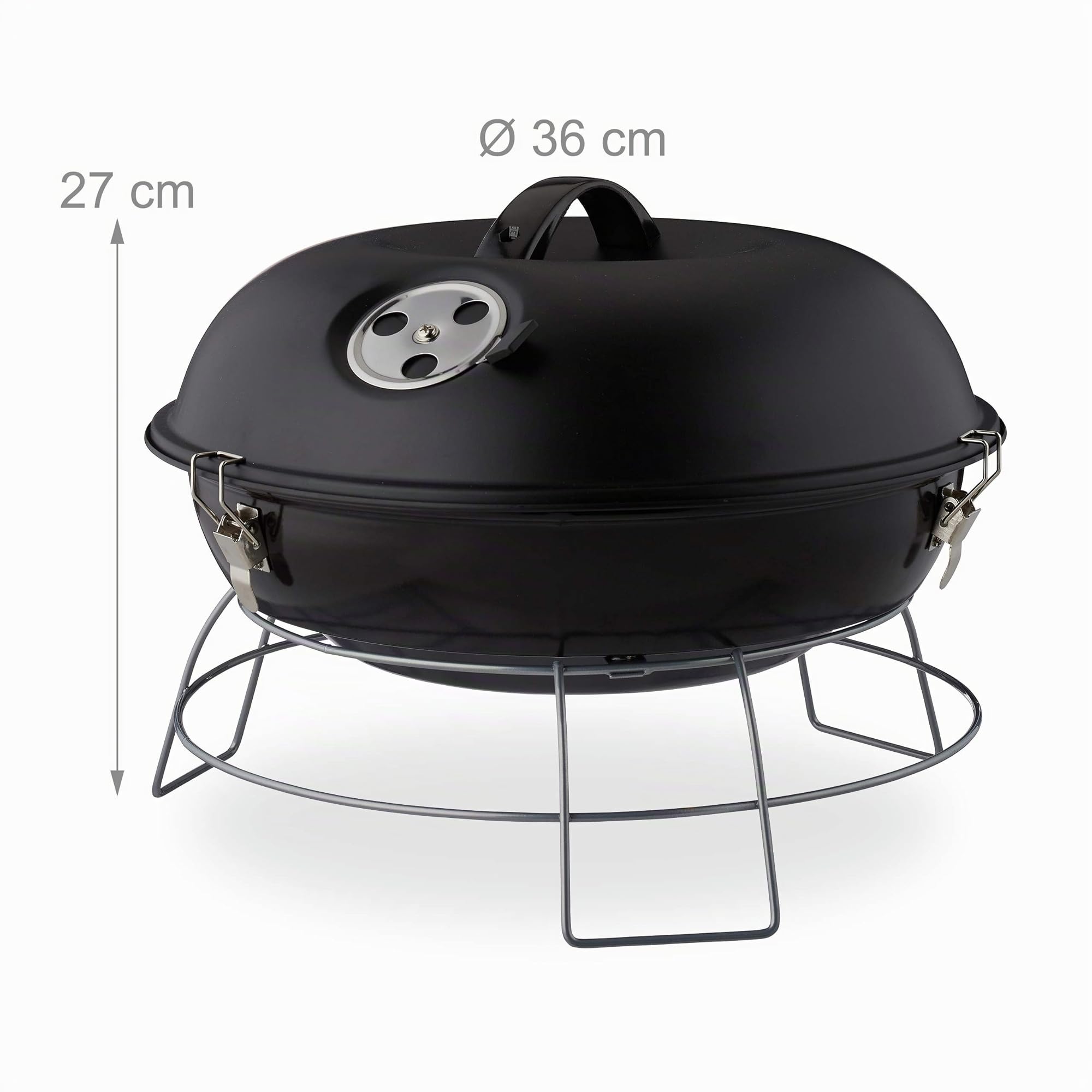 Relaxdays Barbecue a Sfera, Portatile, con Coperchio, Ampia Superficie di Cottura, Carbonella in Legno, Ø36cm, Nero