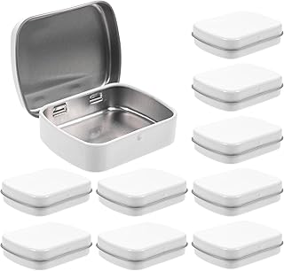 VICASKY 10pcs Metal Hinged Tin Box Small Portable Storage Container with Lids Tinplate Empty Box Candy Cookie Case for Soap Mint Cookie White
