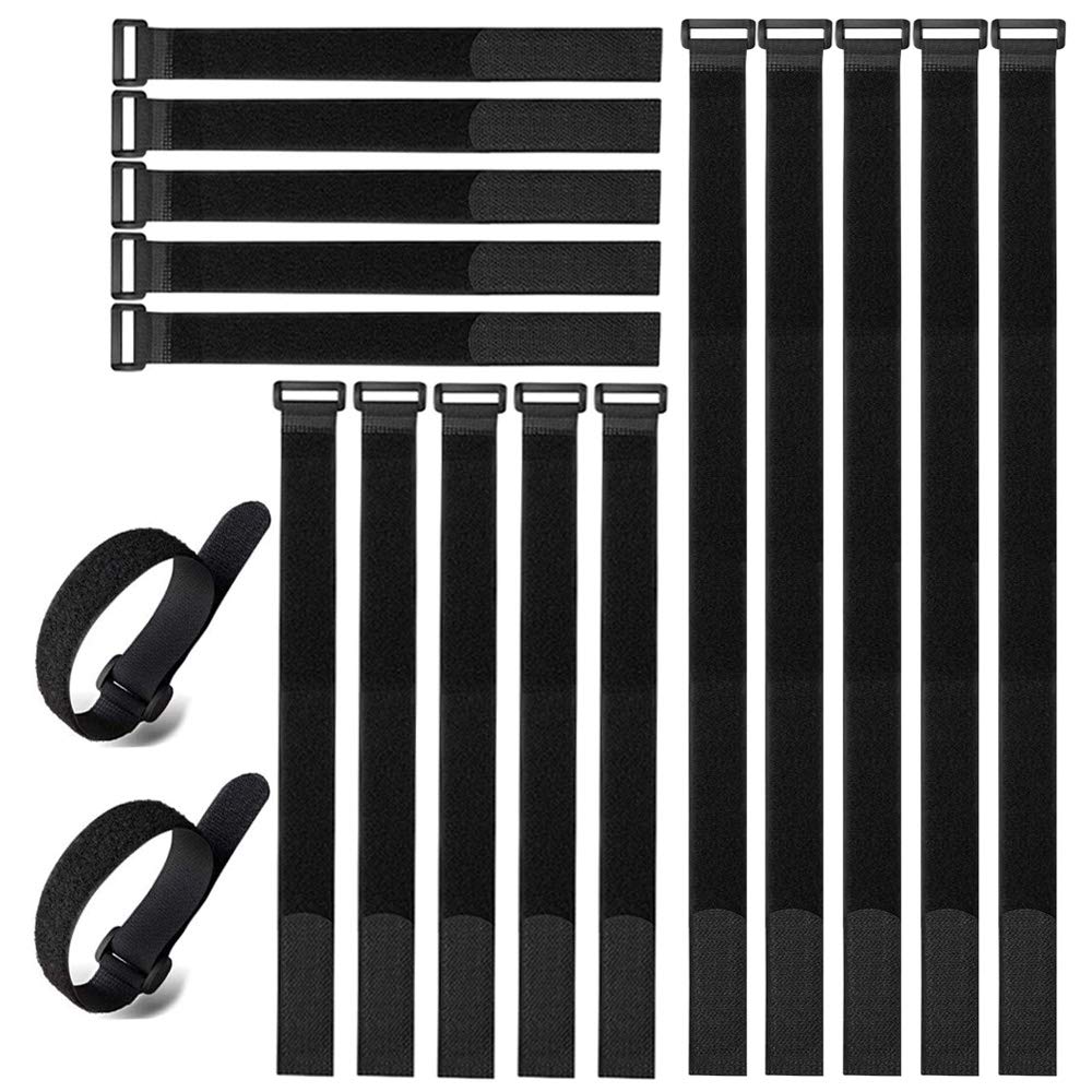 Aiqeer 40 Pieces Black Nylon Cable Straps Set, Reusable Cable Ties, Multipurpose Hook and Loop Securing Straps (20 cm, 30 cm, 40 cm)