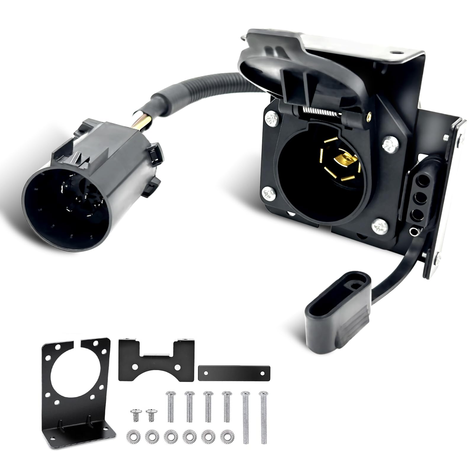 Dual-Output Vehicle-Side 7 Pin to 7 Way Blade and 4 Way Flat Multi-Tow Trailer Connectors for Ford, GM, Dodge Vehicles, Factory Tow Package USCAR Socket Required