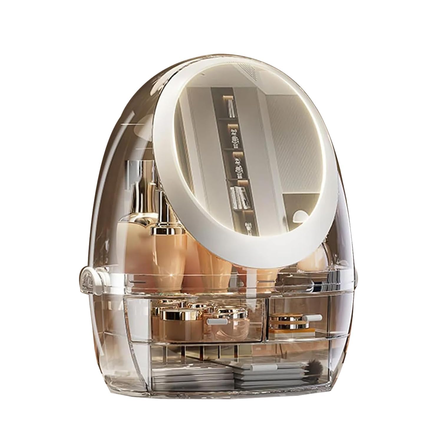 AJARVAR HD Mirror Cosmetic Make-up Box,Skin Care Product Organizer with 3 Drawers Rotate Mirror,Beauty Storage Box for Dressing Table (Transparent)