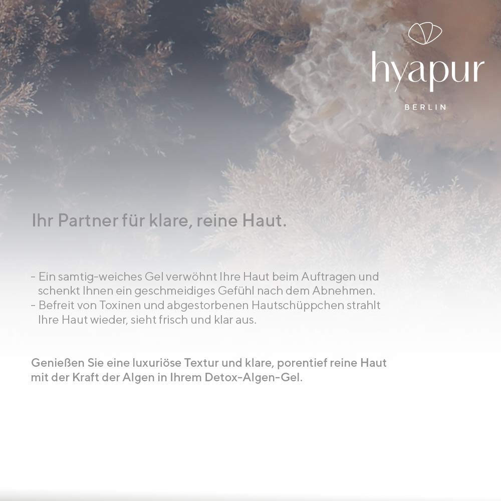 Algen-Gel mit Detox-Effekt für klare, reine und ebenmäßig aussehende Haut, für Gesicht, Hals und Dekolleté, 10 Pads zum Auflösen - von hyapur® Berlin