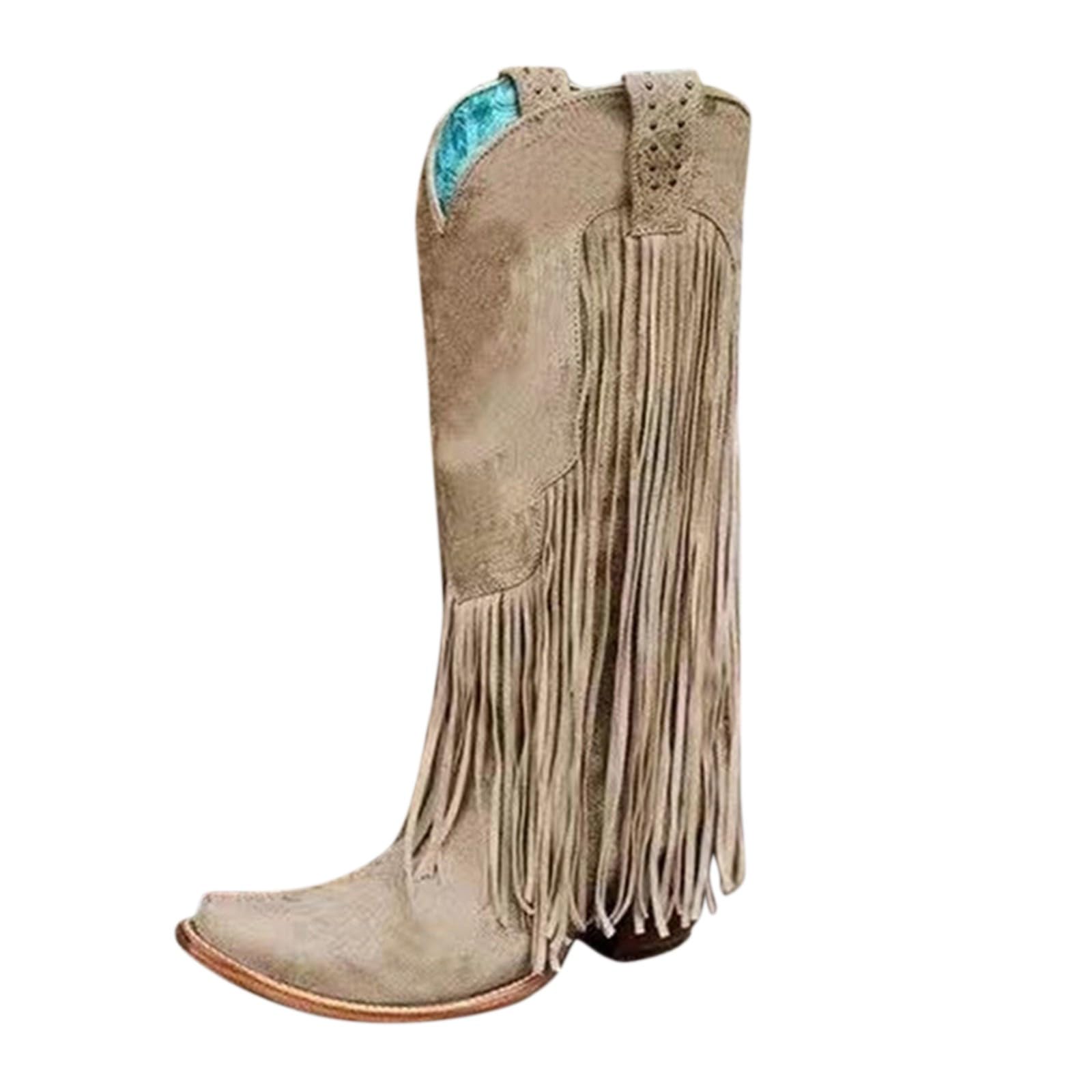 Generisch Botas de invierno para mujer, tallas grandes, con tacón con flecos, versátiles, para uso diario, casual