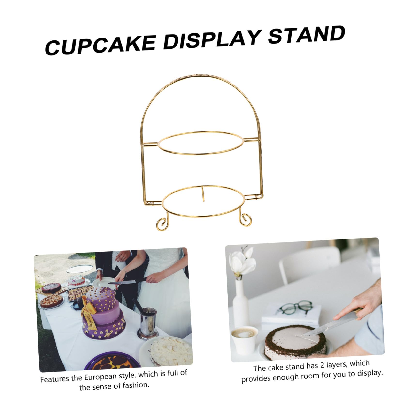 GLEAVI Supporto per Torta in Ferro a 2 Livelli Alzatina Dorata per Esposizione Dolci per Matrimoni e Feste Design Elegante Europeo