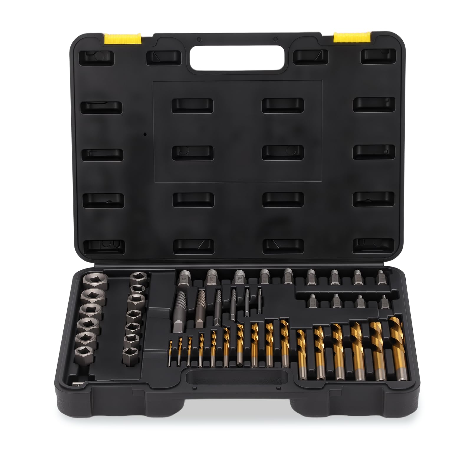 Set di Estrattori per Viti Rotte 49 pezzi, Kit di Bussole per Estrazione di Utensili Rimozione Bulloni Danneggiati con Punte da Trapano e Adattatori per Maschi per Domestiche Officina Garage