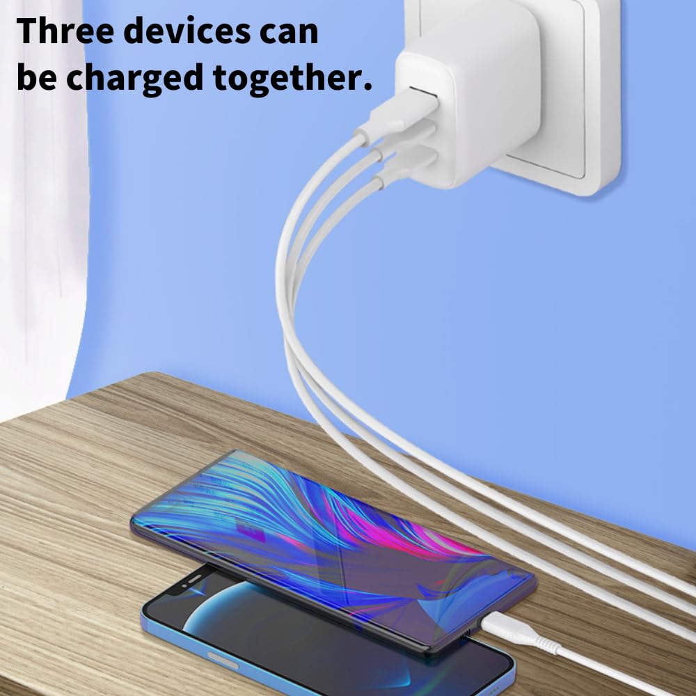 Caricatore rapido 65 W USB C – 3 porte caricabatterie con 2 x USB-C e 1 x USB-A, spina europea bianca, caricabatterie compatto per iPhone 17/16e/15/14/13/12/11, Samsung Galaxy, iPad – per casa e in