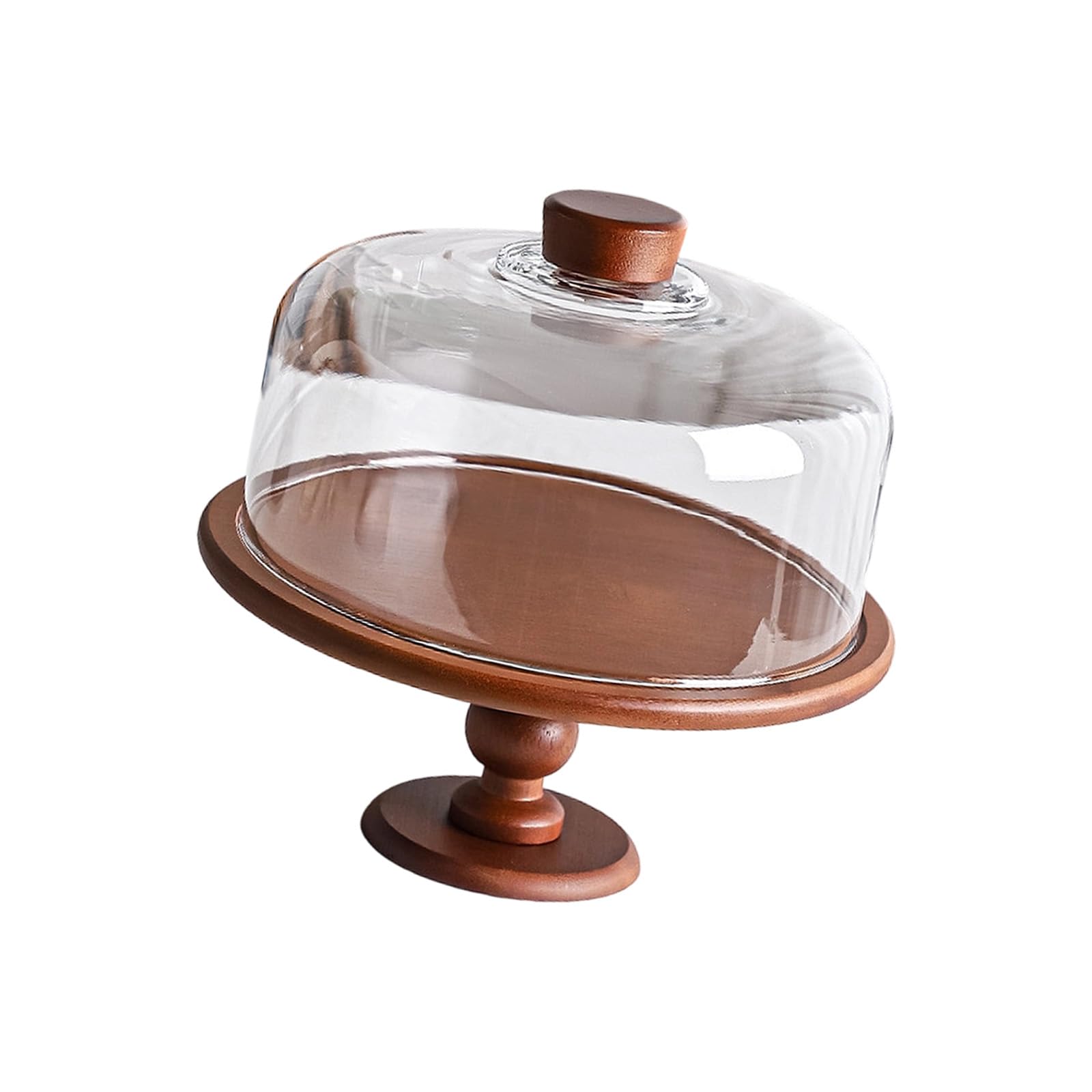 Home Entertaining Cake Stand with Glass Dome, Wood Pedestal Dessert Display for Pastries, Cheese Boards, and Snacks Glass Cake Stand Dome Dessert Display Wood Pedestal Serving Tray Covered Pastry Home