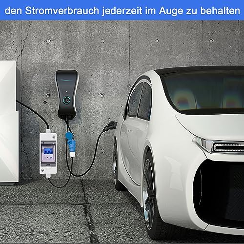 Mobiler Digitaler Stromzähler,IP65 Wasserdicht Stromverbrauch Messgerät mit LED & Reset,Tragbar LCD Digitaler Stromzähler 230V Verbrauchsmesser Strom für Wohnmobile Elektrofahrzeuge Camping (Blau)