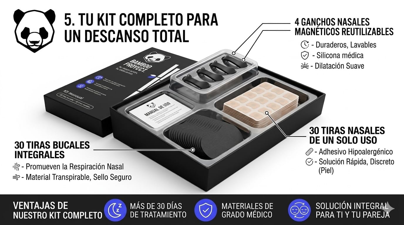 CABALLERO® Tiras Nasales Magnéticas PREMIUM + Tiras Bucales | Kit Mensual 60 parches + 30 tiras bucales | (GUIA PASO A PASO) | Para dormir y hacer deporte | Edición Bamboo Proyect