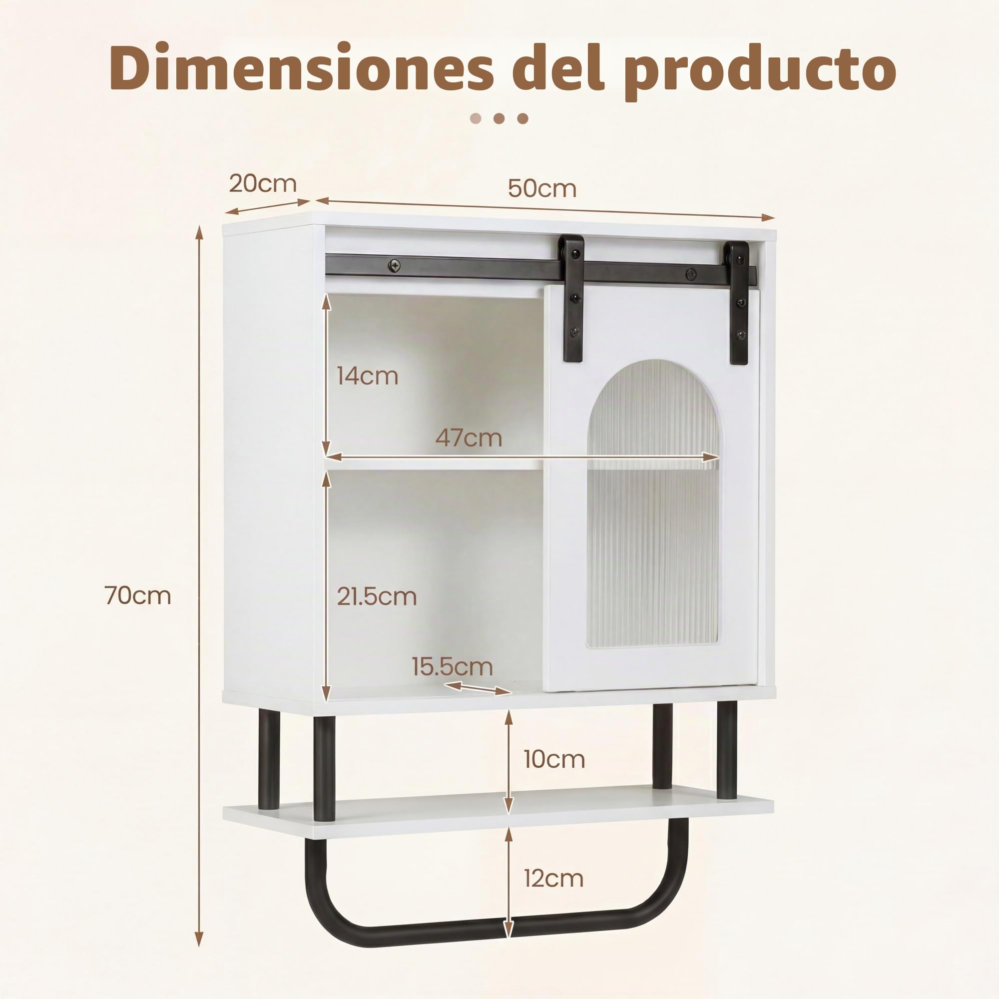 LIFEZEAL Armario de pared para baño, armario de baño con toallero, armario colgante con compartimento abierto, armario colgante para baño, cocina y salón, 50 x 20 x 70 cm, color blanco