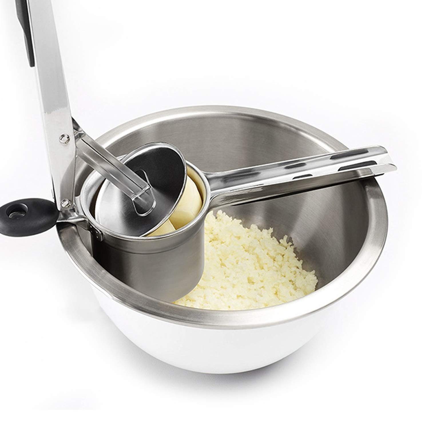 Prensa de patatas de acero inoxidable con 4 discos intercambiables, multifuncional para finos, medios, gruesos y anchos