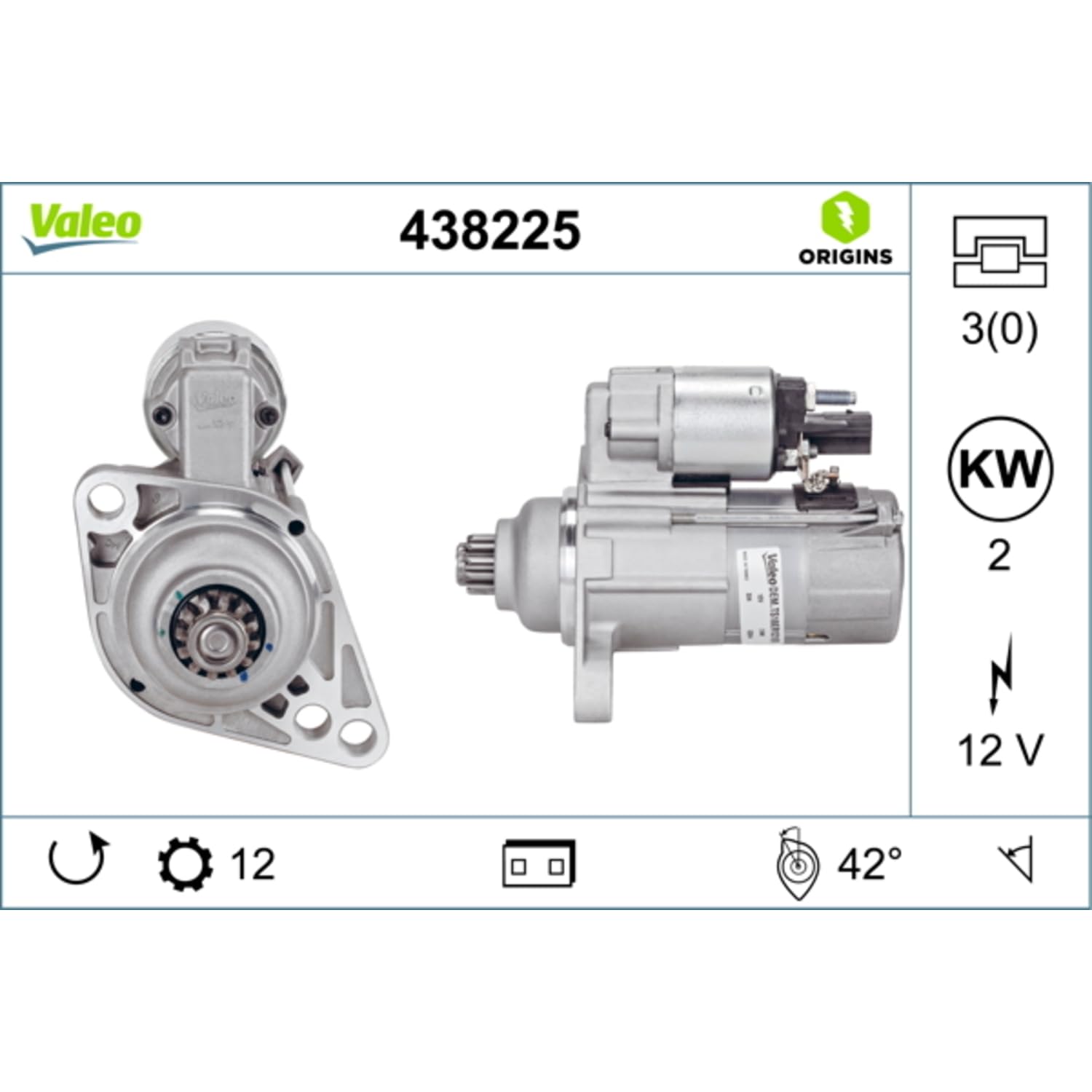 VALEO 438225 Starter 2kW 12V ANTI CLOCKWISE