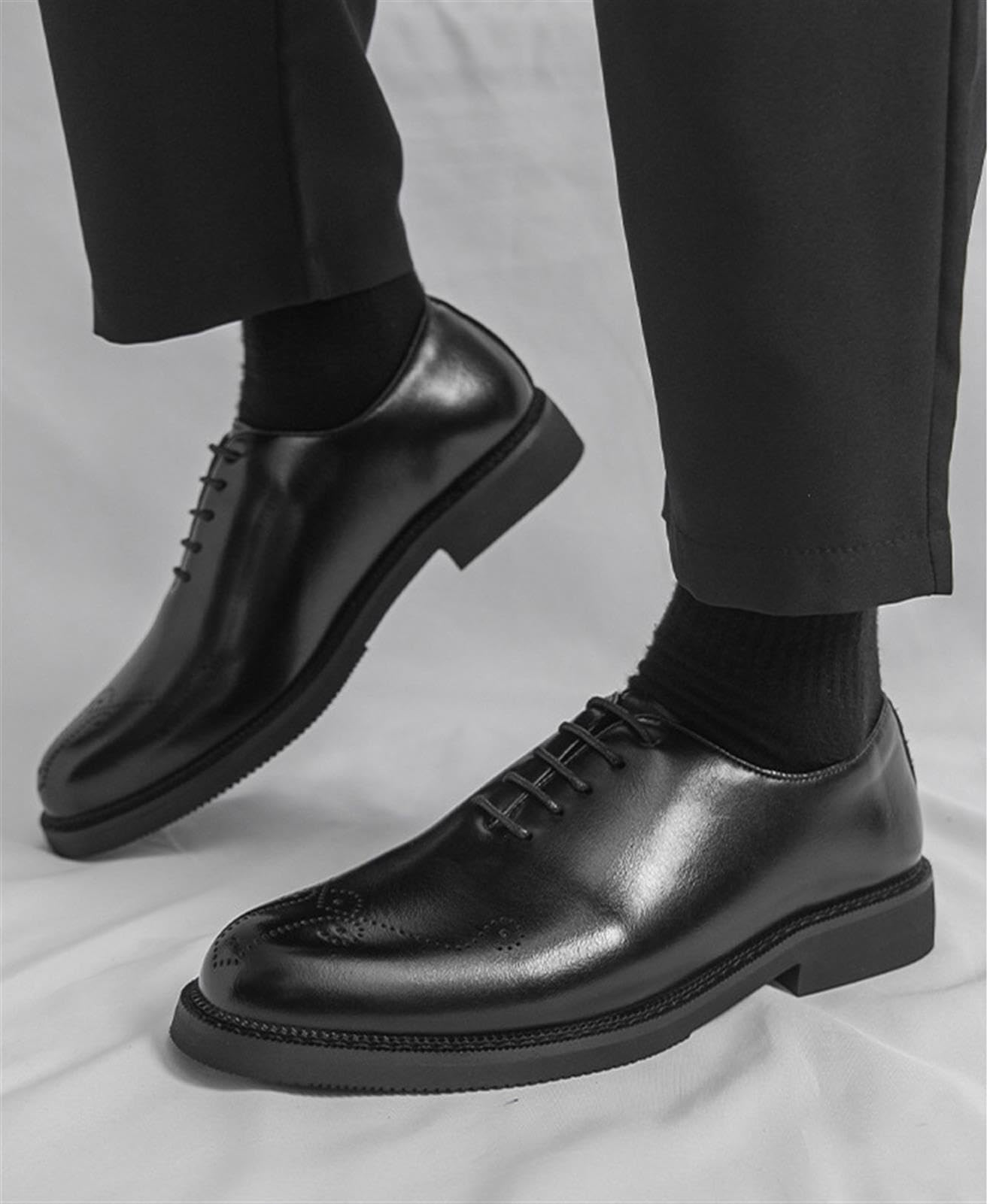 Zapatos Oxford Hombre Piel Vestir Clásicos Brogue Cordones Zapatos de Negocios Boda Fiesta Elegante Derby
