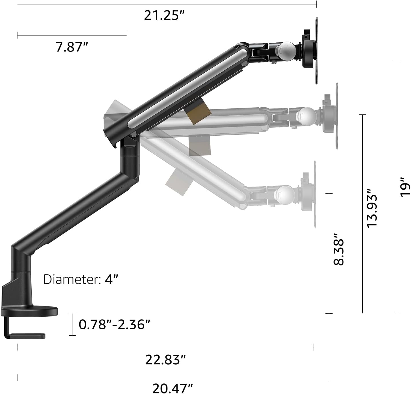 Monitor Arm Stand, 24 to 43 Inch Single Monitor Mount, C Clamp Only, Mechanical Spring Desk Mount, Holds 6.6-26.4 lbs, Fit 75x75/100x100 VESA,(Black)