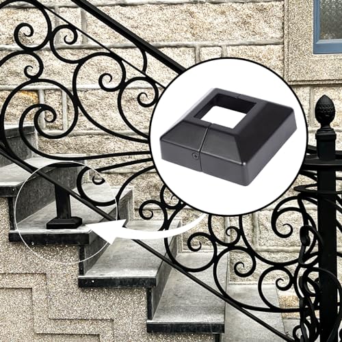 Post Cover Plate for 2\" Floor Flange, 2-Piece, Flange Base Shoe for Railings, Post Skirt Cover, Black
