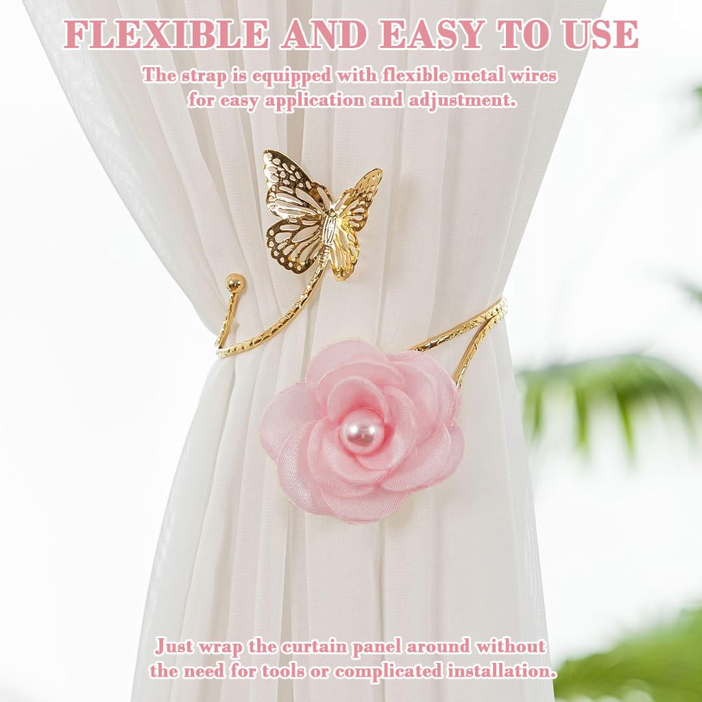 HASTHIP® 2Pcs Curtain Tie Backs, Metal Cut-Out Butterfly Floral Charm Curtain Holdbacks, Decorative Drapery Holder Tiebacks Window Curtains Accessories for Living Room, Bedroom 4
