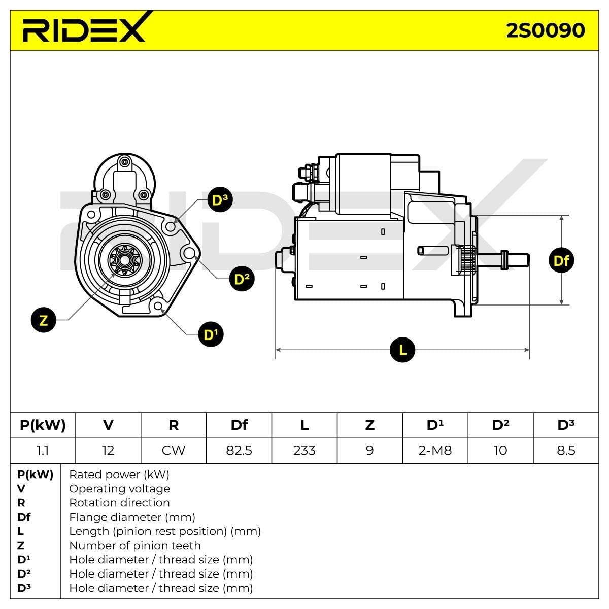 RIDEX 2S0090 Motorino avviamento Compatibilità con VW POLO 9N