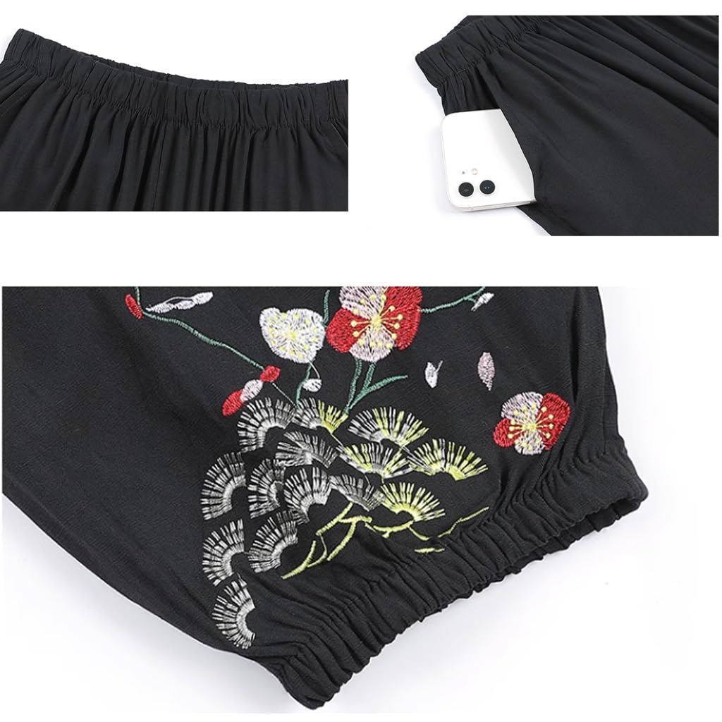 Costume Tang Donna Hanfu Abbigliamento Tradizionale Cinese, Uniforme Tai Chi per Adulti Anziane per Donne Arti Marziali Kung Fu, Manica Corta, Mantello e Pantaloni Rosso-3XL