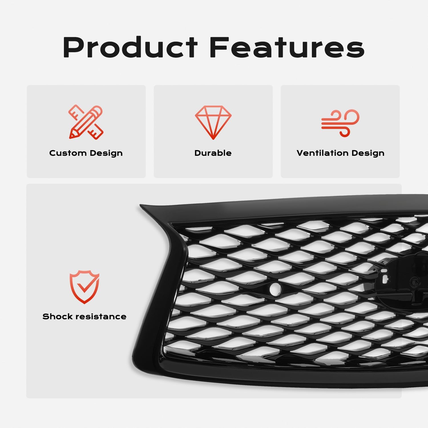 KARPAL Front Bumper Grille W/Camera Option & Sensor Holes Compatible with 2018-2023 Infiniti Q50