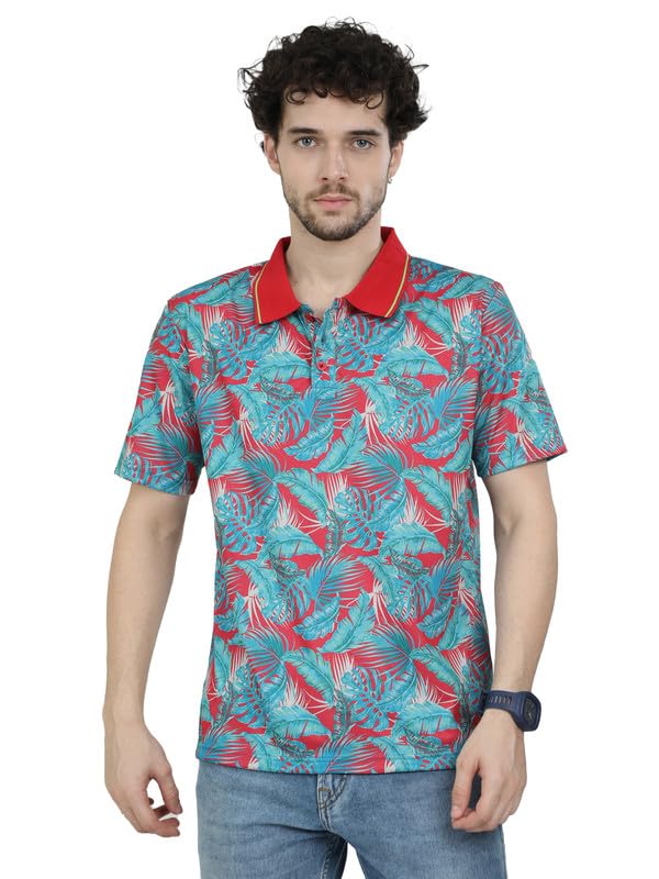 GLORYBOYZMen's Casual Polo T-Shirt - Half Sleeve, Regular Fit, Tropical Hawaiian Print, Soft and Comfortable, Trendy Designer Printed Polos for Men