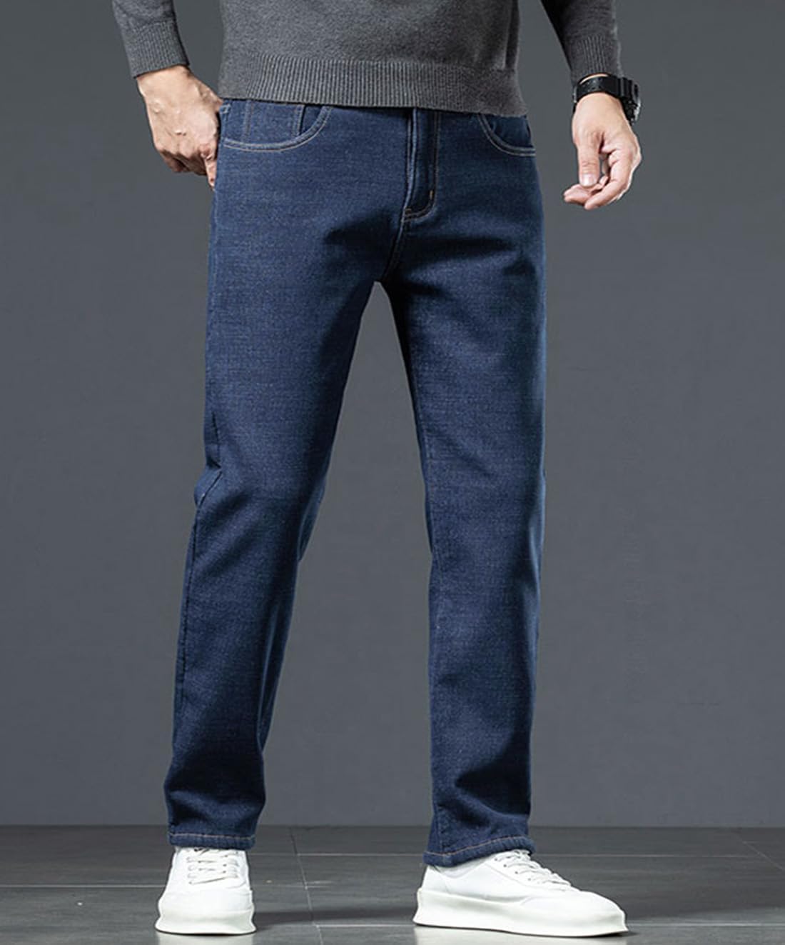 Kolongvangie Men's Jeans Pants Fleece Lined Work Casual Daily Jeans with Pockets Sizes 28-48 - Image 4