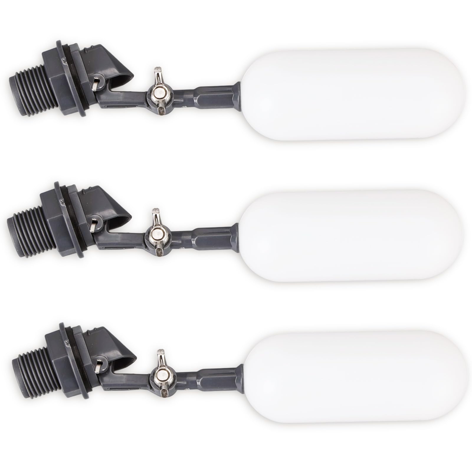 Válvula de bola flotante 1/2 pulg con brazo ajustable para control de agua de bebederos, 3 uds