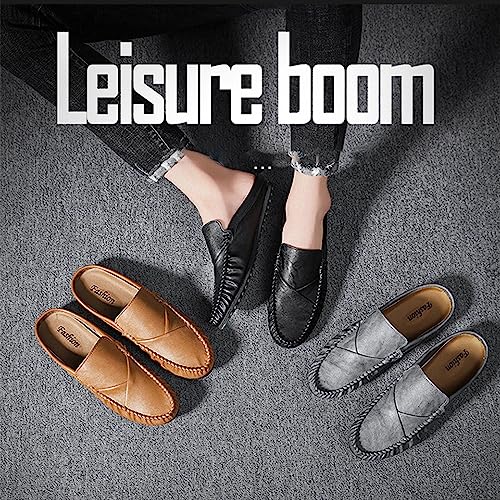 Crepuscute Men's Leather Causal Mules Lightweight Comfortable Slip On Casual Loafers Outdoor Fashion Business Dress Moccasins Driving Shoes3