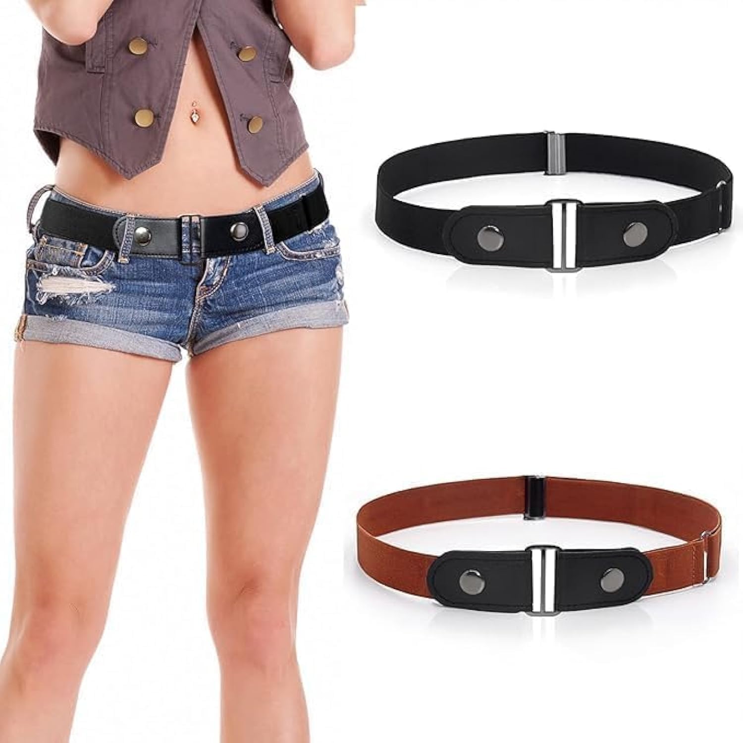 2 Pieces Elastic Belt Invisible Belt for Women Belt Without Buckle Unisex No Buckle Buckless Belt Men's Adjustable Elastic for Jeans Trousers Dress, Czarny/Kawa, Länge: 110 cm Breite: 3,5 cm,-image-22