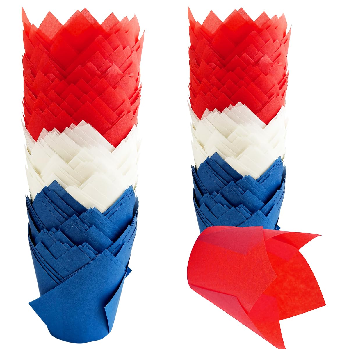 150 Pieces Tulip Cupcake Muffin Liners Paper Baking Cups Greaseproof Cupcake Wrappers for Birthday Wedding Party Baby Showers Catering Restaurants(Red/Blue/White)