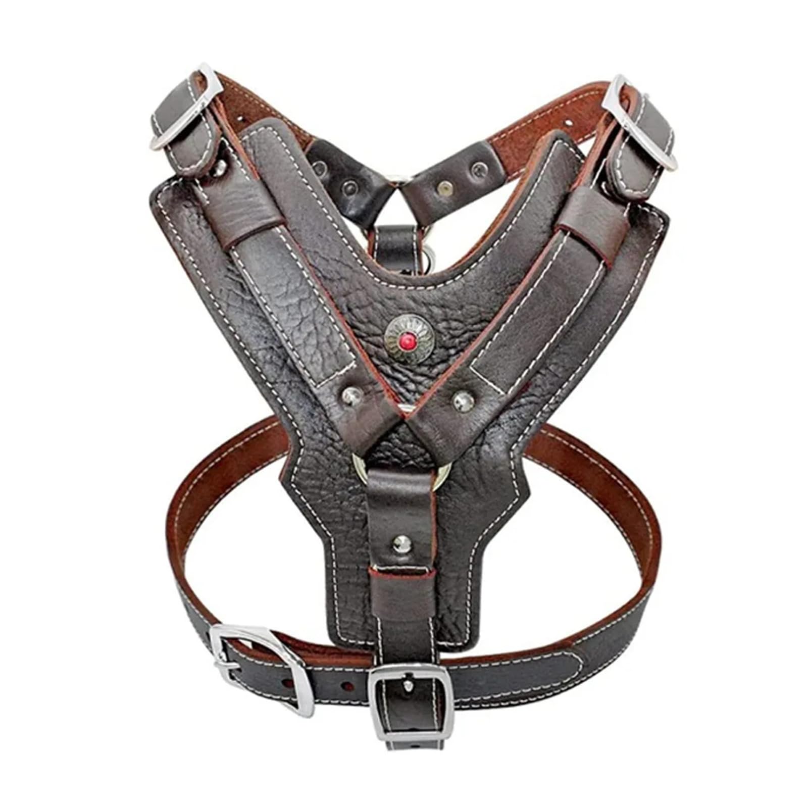 Durable Arnés del Perro Perros Grandes Arneses De Cuero Genuino Chaleco De Adiestramiento con Asa De Control Rápido para Labrador Pitbull(Size:L)