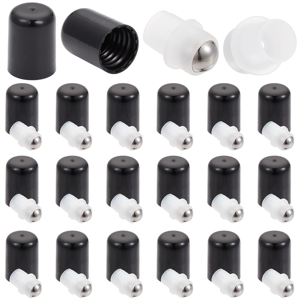 GORGECRAFT 24 kit D'Embouts à Bille pour Flacons D'Huiles Essentielles (9mm) Comprenant des Billes en Acier Inoxydable Un Bouchon Noir pour Flacons de 5~15 ML D'Huiles Essentielles de Cosmétiques.