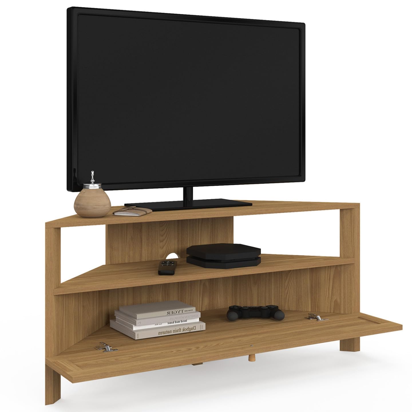 IDMarket - HANAE 100 cm mobile TV angolare 1 anta effetto canna naturale
