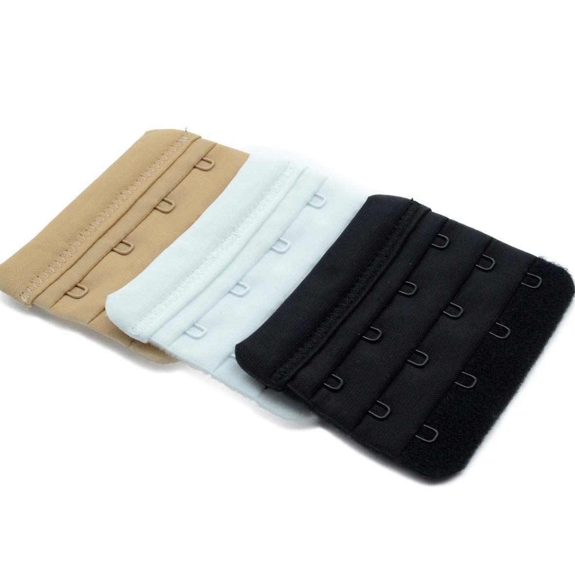 Egurs Women's Black & White & Nude 3Pcs Bra Lingerie Extenders 4-Hooks 3 Rows Bra Band Extender Extension Straps