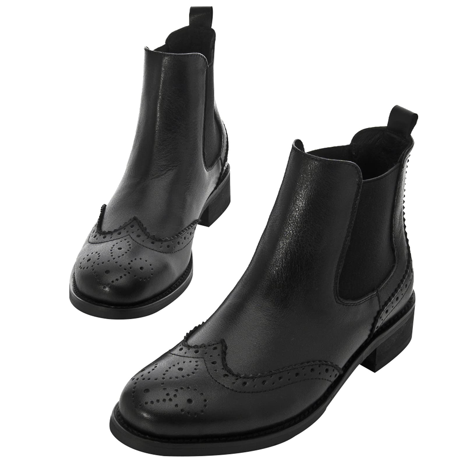 rismart Mujer Correas Wingtips Tobillo Alto Comodas Cuero Botines Botas Chelsea