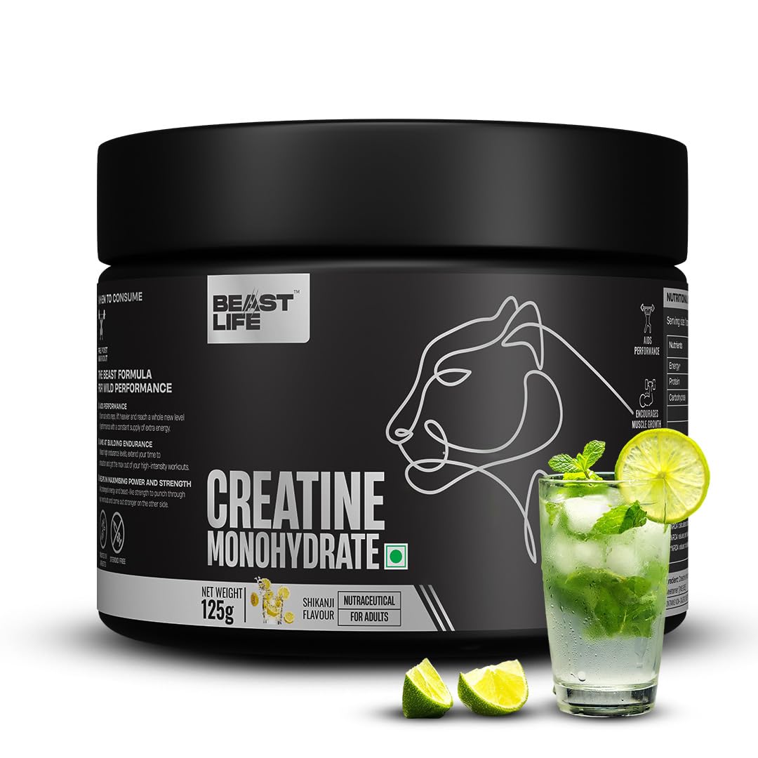 BeastLife Super Micronized Creatine Monohydrate Shikanji Flavour Powder 125g, 33 Serving, Premium Sports Nutrition | NABL Lab Tested | Rapid Absorption | Supports Athletic Performance & Power (125g)-image-38