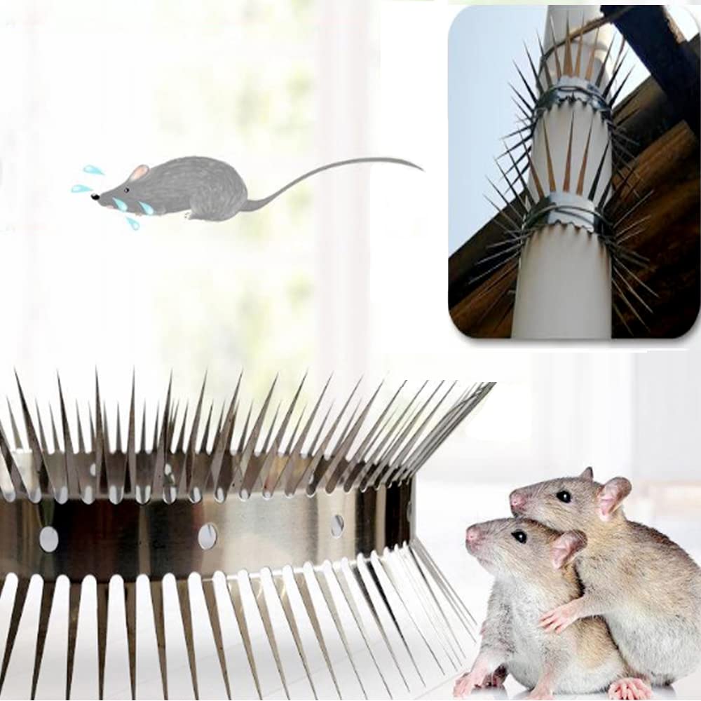 Repelente de animales, dispositivo de espigas de hoja afilada de acero inoxidable, tiras disuasorias para tuberías de acceso y escalada (49.2 pies)