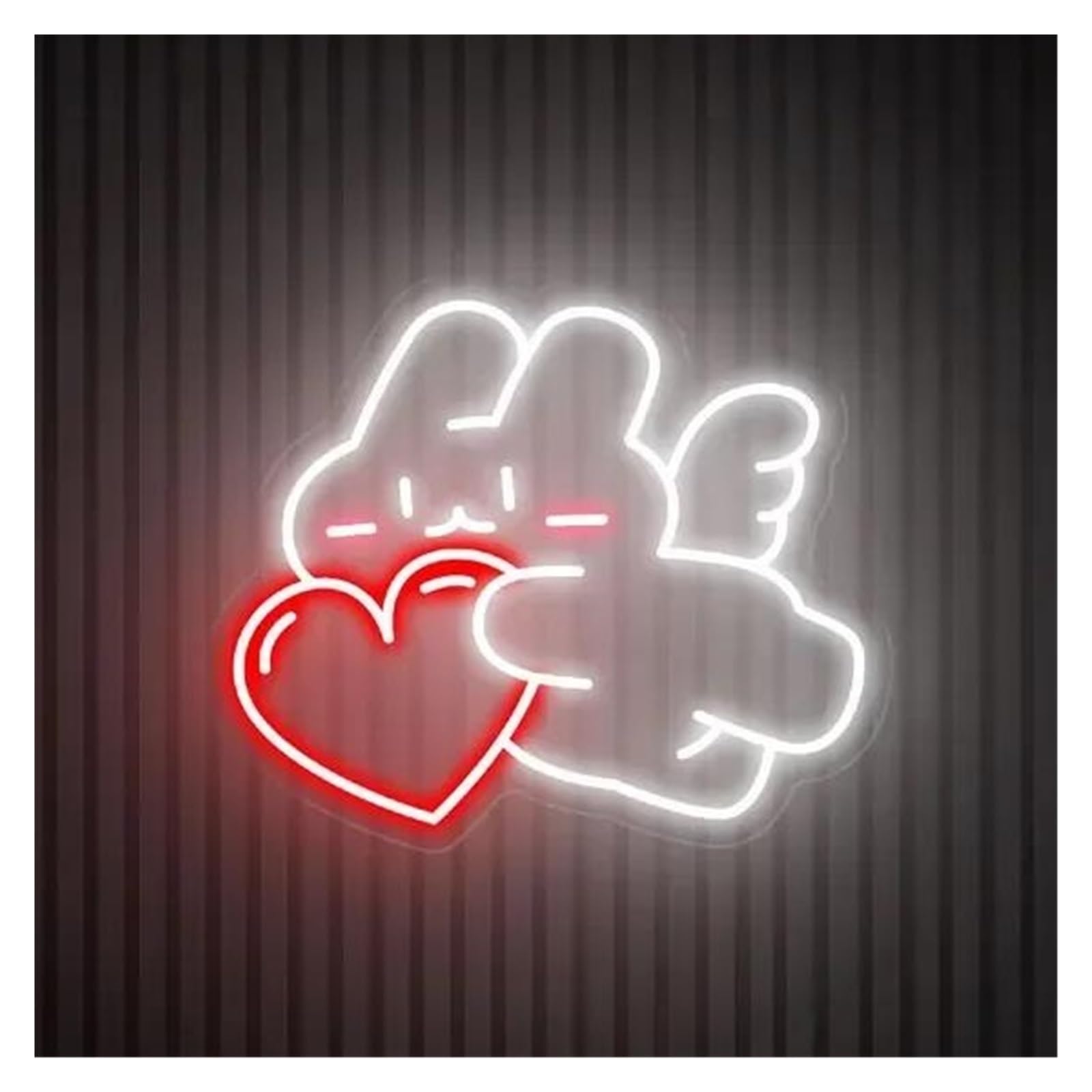 Xenite White+Red Hanging Art Neon Signs Bunny Angel With Heart Neon Sign Cute Rabbit For Kids Bedroom Store Cofe Wall Art Decor 43Cm