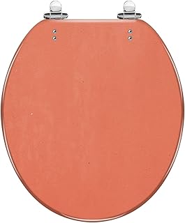 Round Toilet Seat a peach colored concrete wall Resin Toilet Seat Quietly Slow Close with Quick-Release Hinges Toilet Seat with Cover Easy to Clean Install